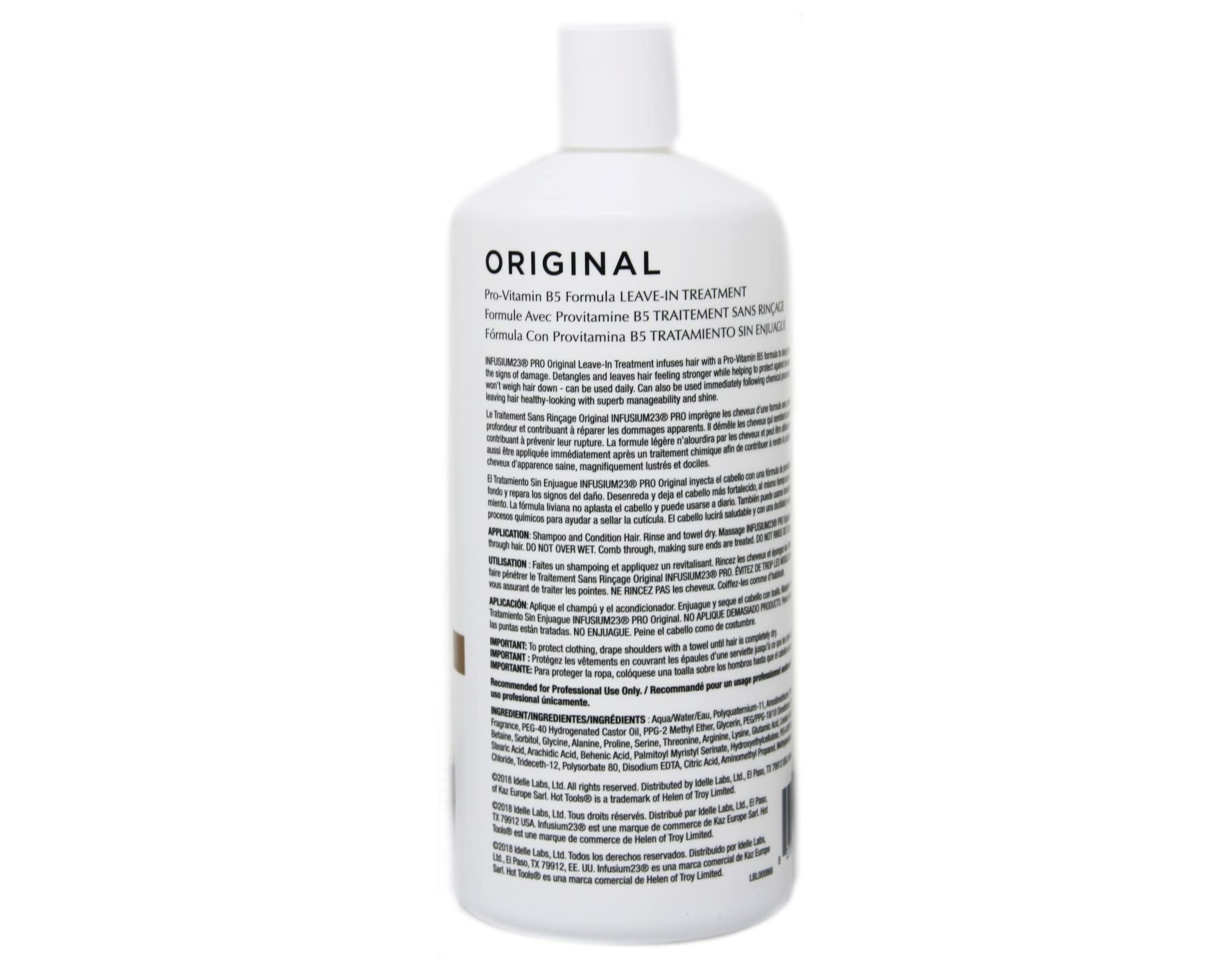 INFUSIUM 23 beside a hand to show 33.8 oz bottle size and long-lasting supply