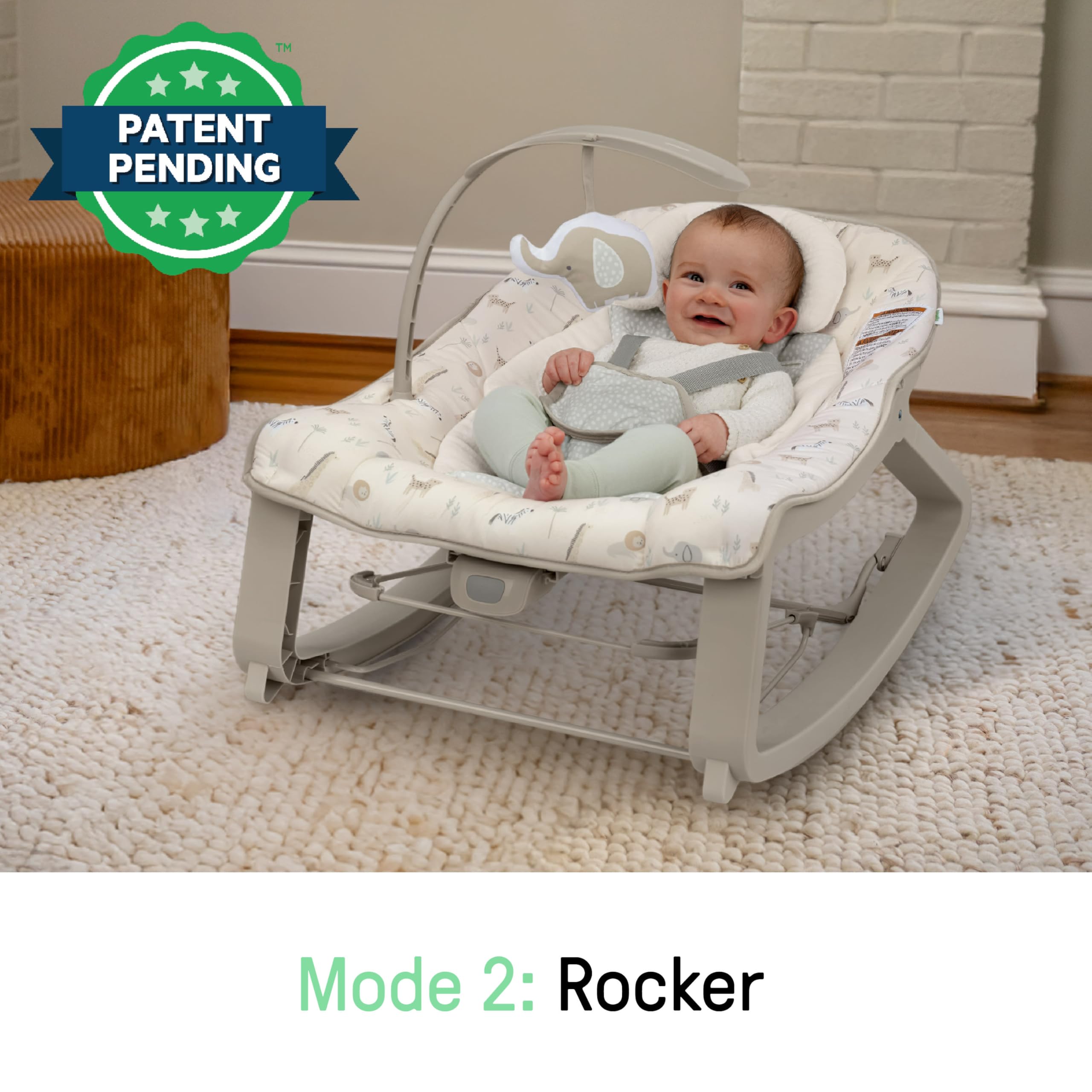 Ingenuity detachable plush elephant toy attached for engaging play and reaching practice