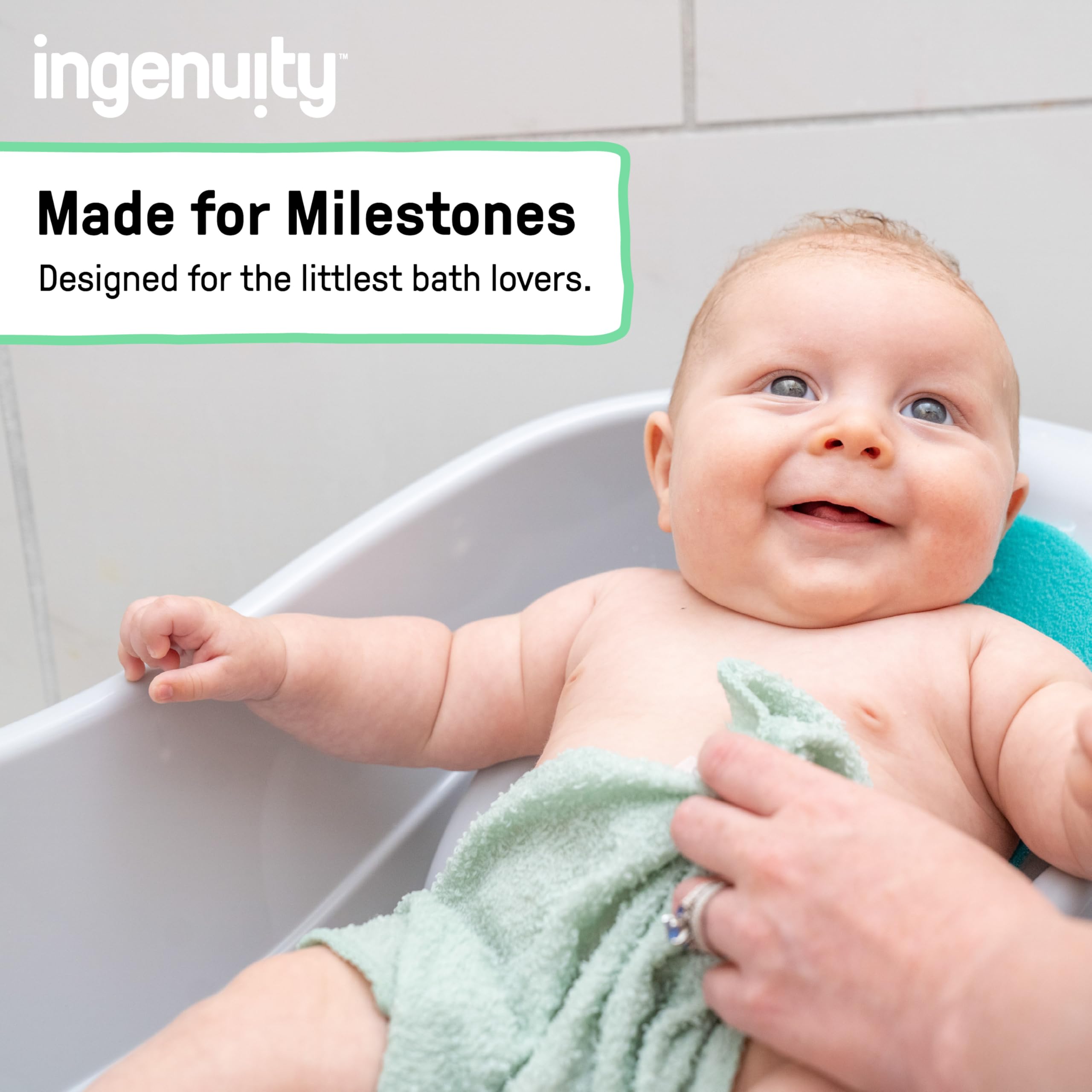 Ingenuity bather in nursery bath-time lifestyle scene for caregiver ease