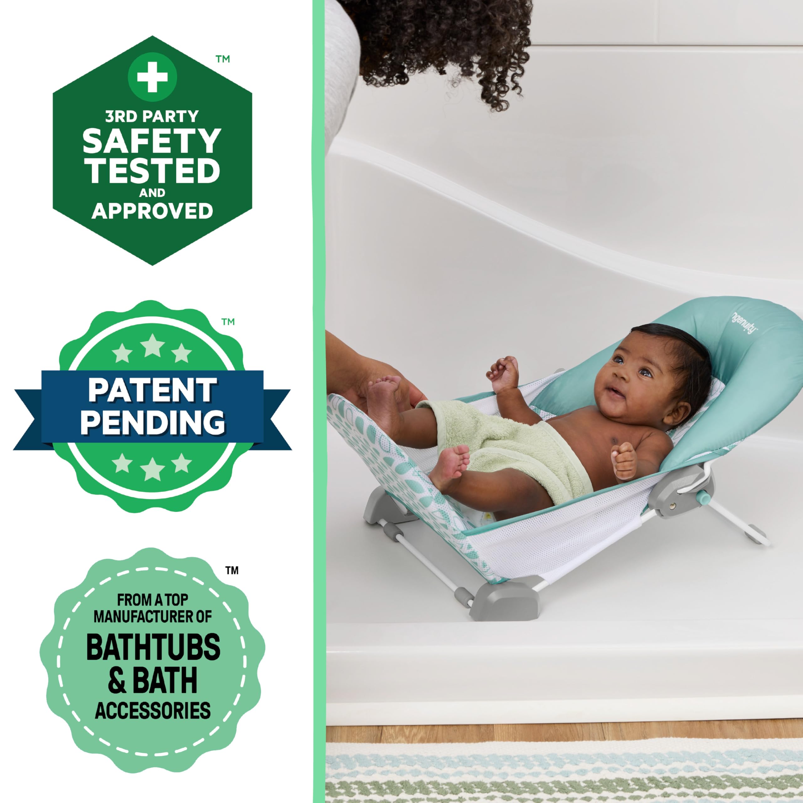 Ingenuity underside non-slip grippers visible for steady bath placement