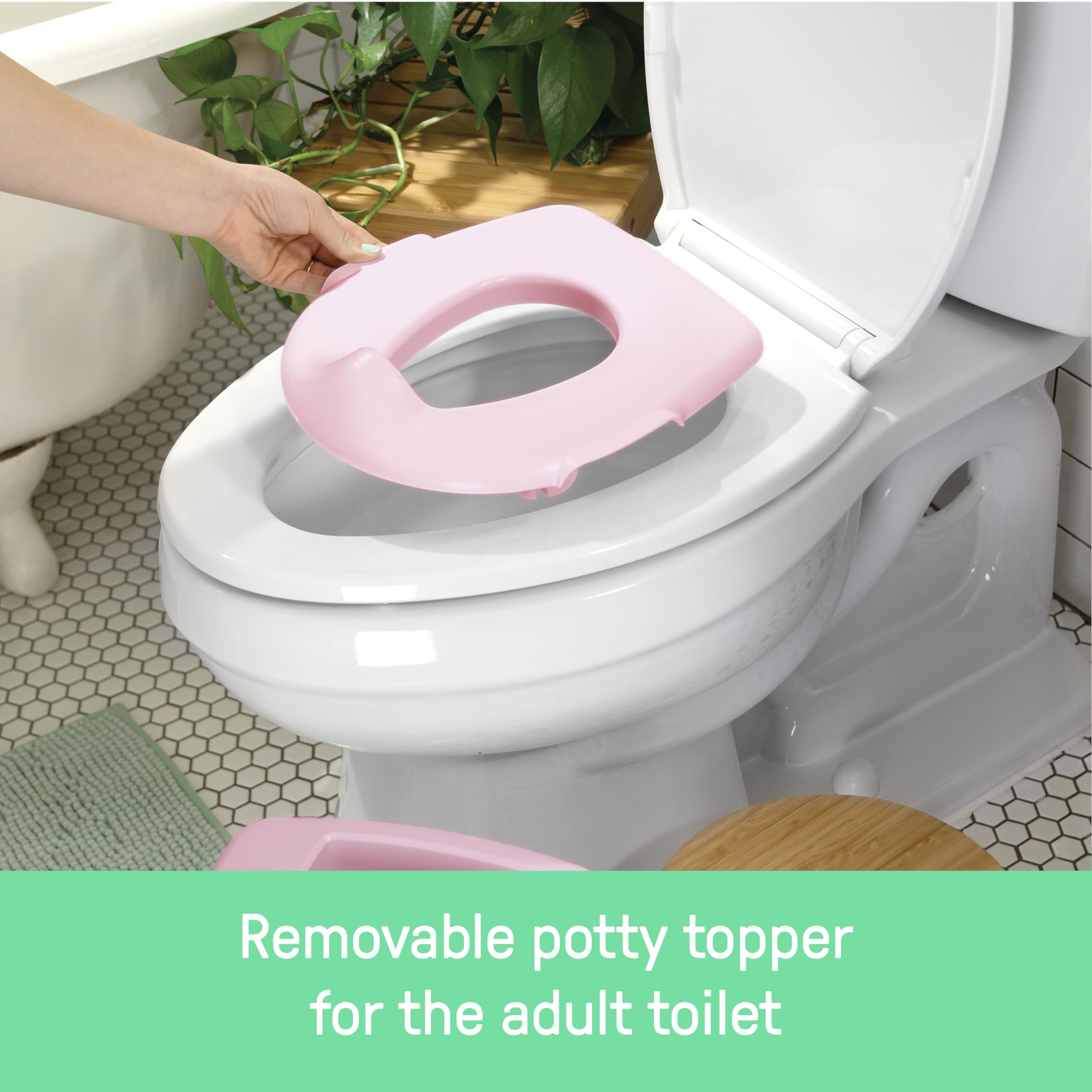ingenuity removable topper placed on adult toilet enabling easy transitions