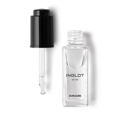 Inglot Duraline front bottle showing clear liquid and label for easy identification and portability