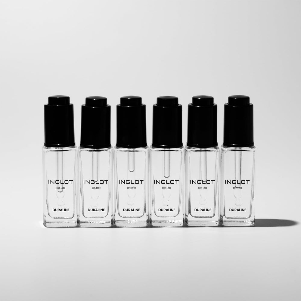 Inglot Duraline close-up drop of clear liquid highlighting smooth texture and fast blending benefit