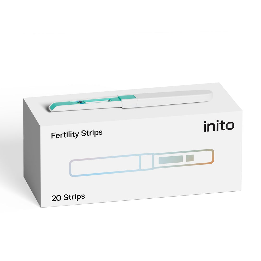 Inito front packaging showing 20-pack refill and clear labeling for easy restocking