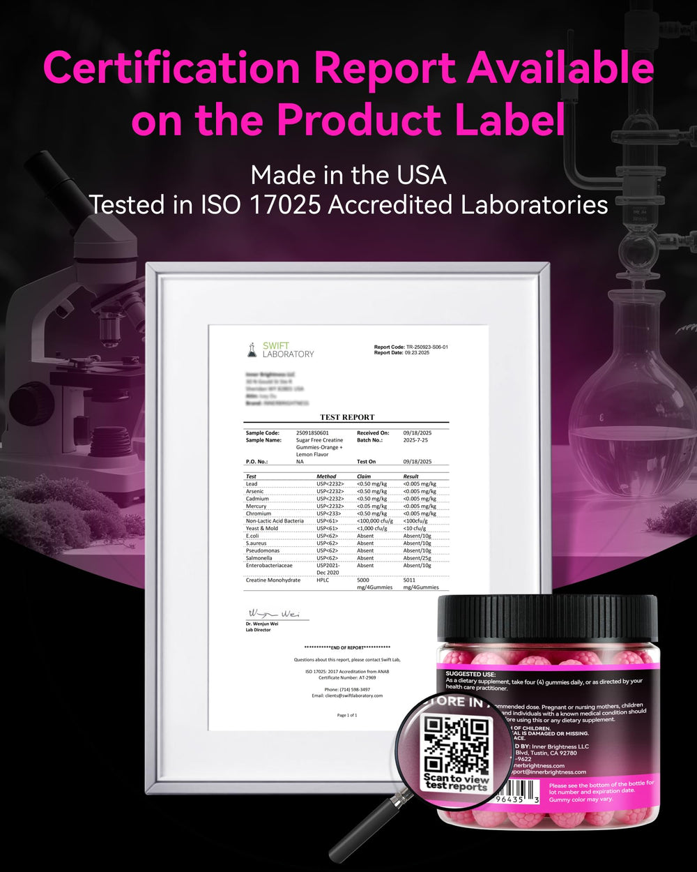 Inner Brightness nutrition label close-up highlighting 5g creatine transparency
