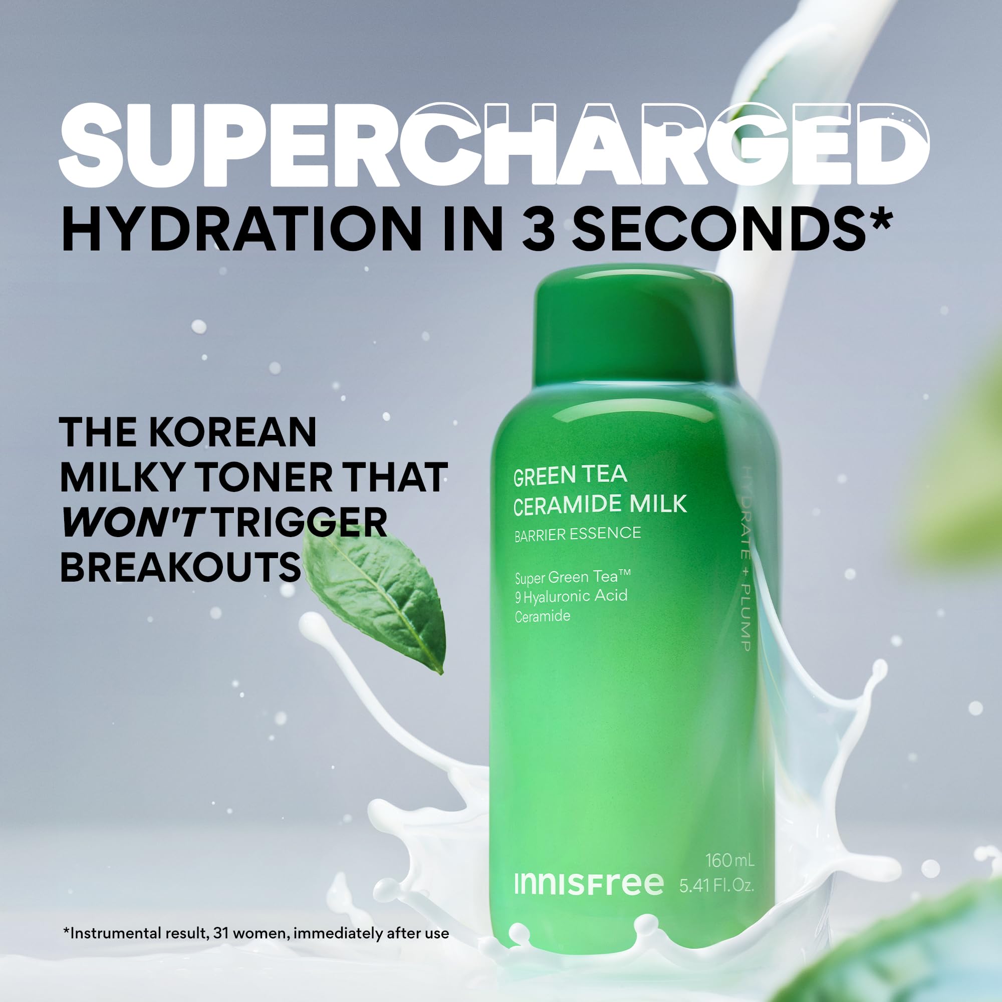 innisfree creamy milk texture pouring, showing lightweight absorbent finish