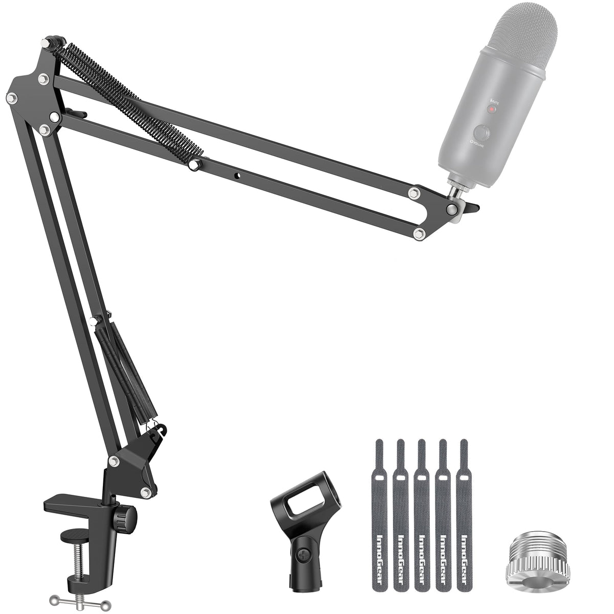 InnoGear boom arm front view showing stable mount and sleek finish