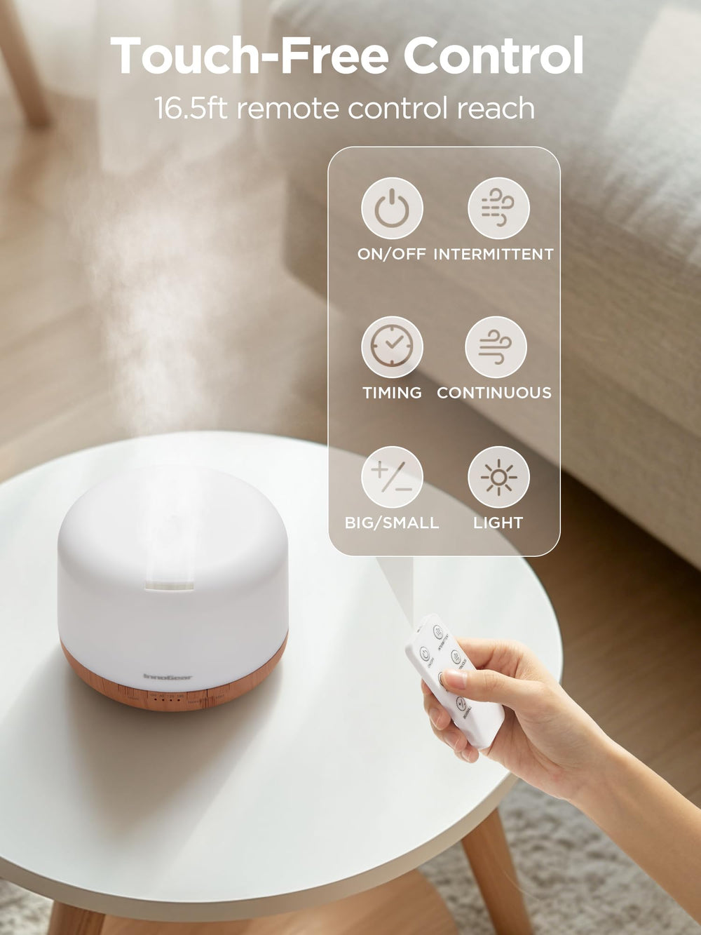 InnoGear diffuser on bedside table creating calm atmosphere for sleep routines