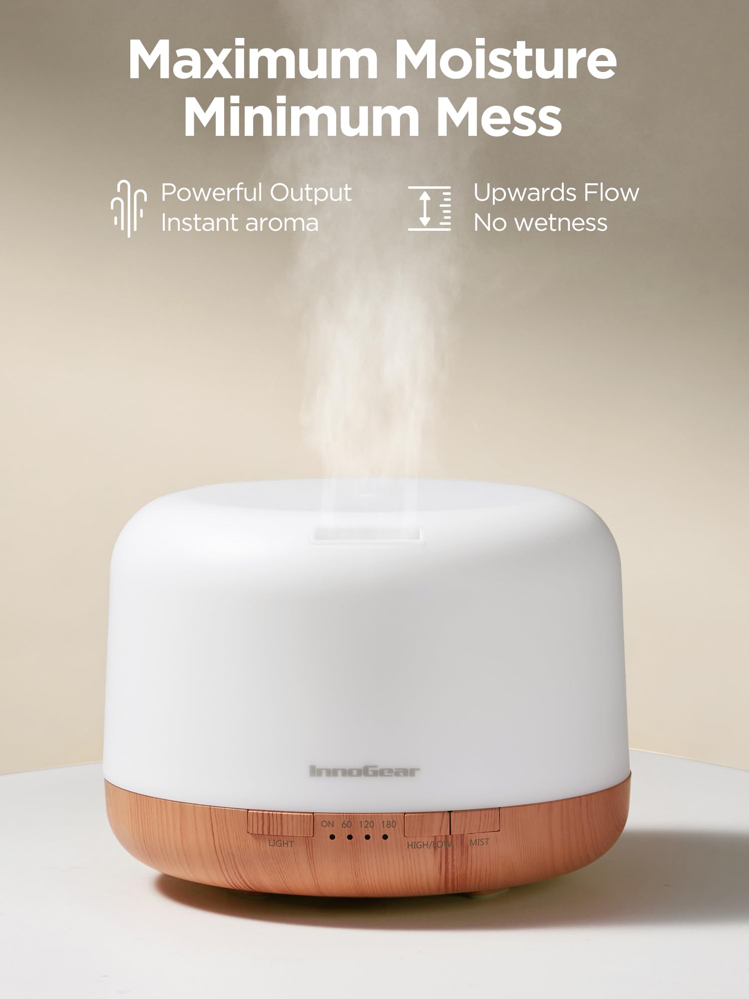InnoGear diffuser emitting strong upward mist for efficient humidification