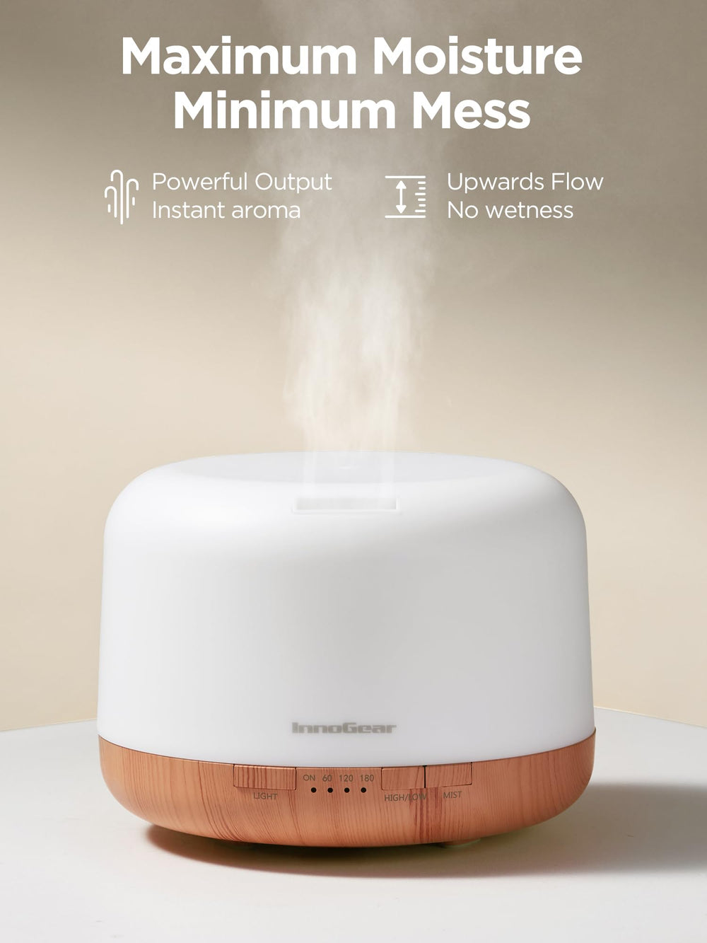 InnoGear diffuser emitting strong upward mist for efficient humidification
