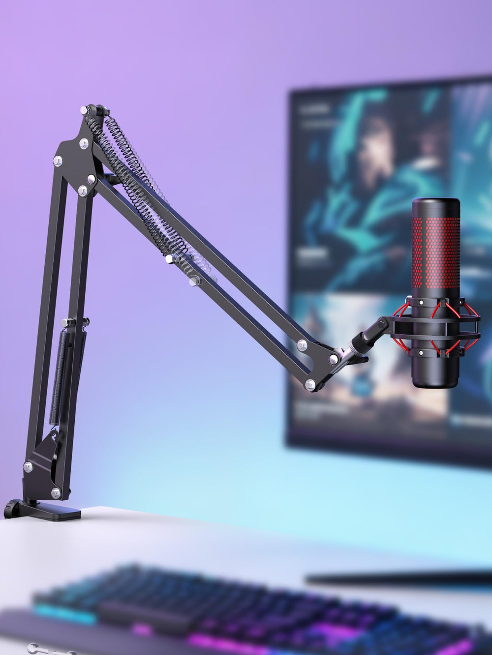 InnoGear boom arm in a streaming setup reducing desk clutter