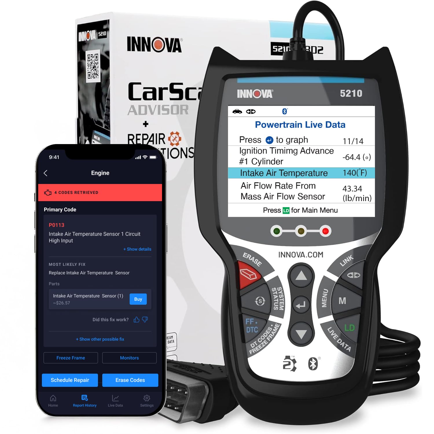 Innova 5210 front panel showing buttons and display for quick diagnostics