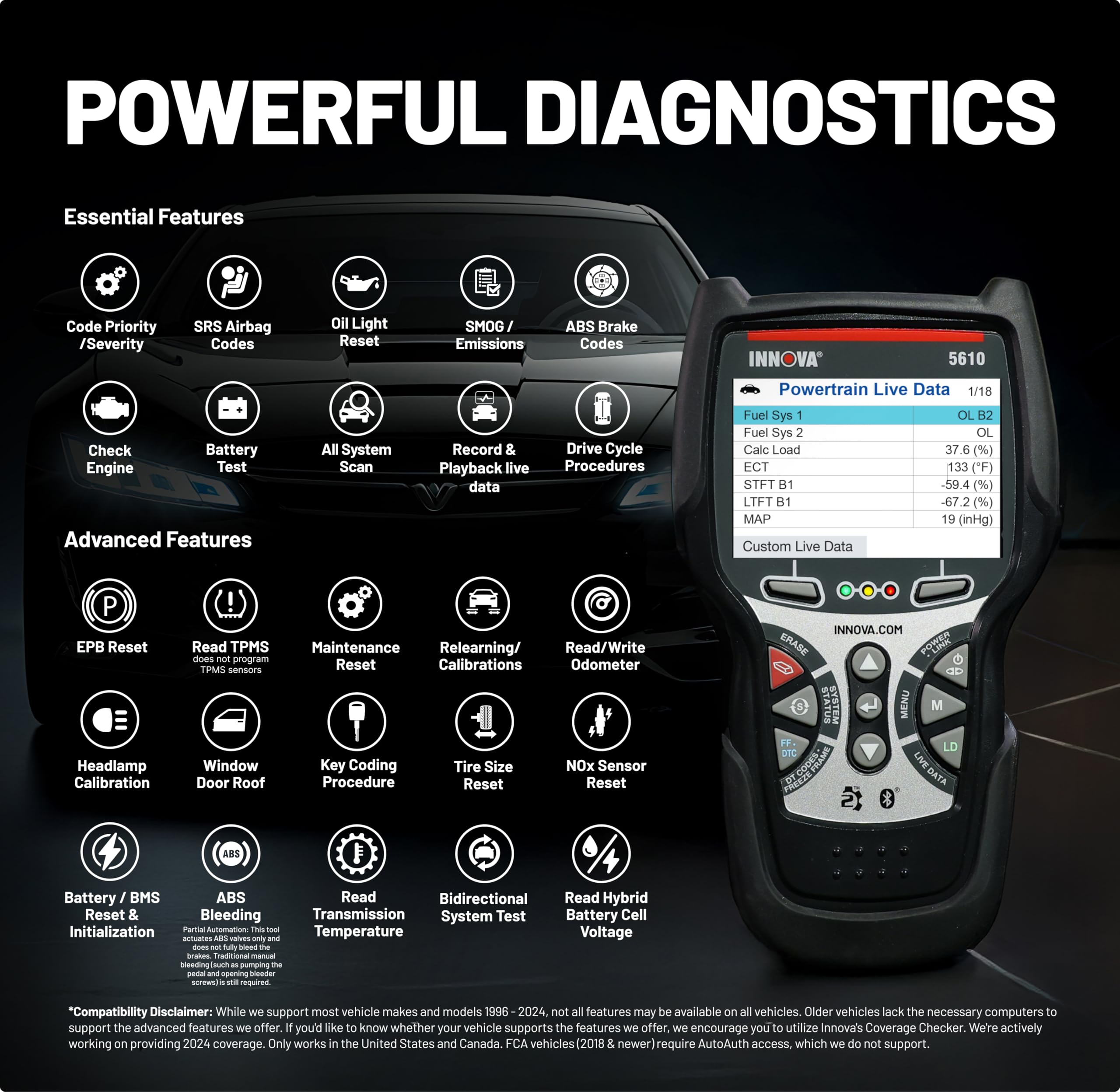 Innova 5610 paired with RepairSolutions2 app for guided repair instructions