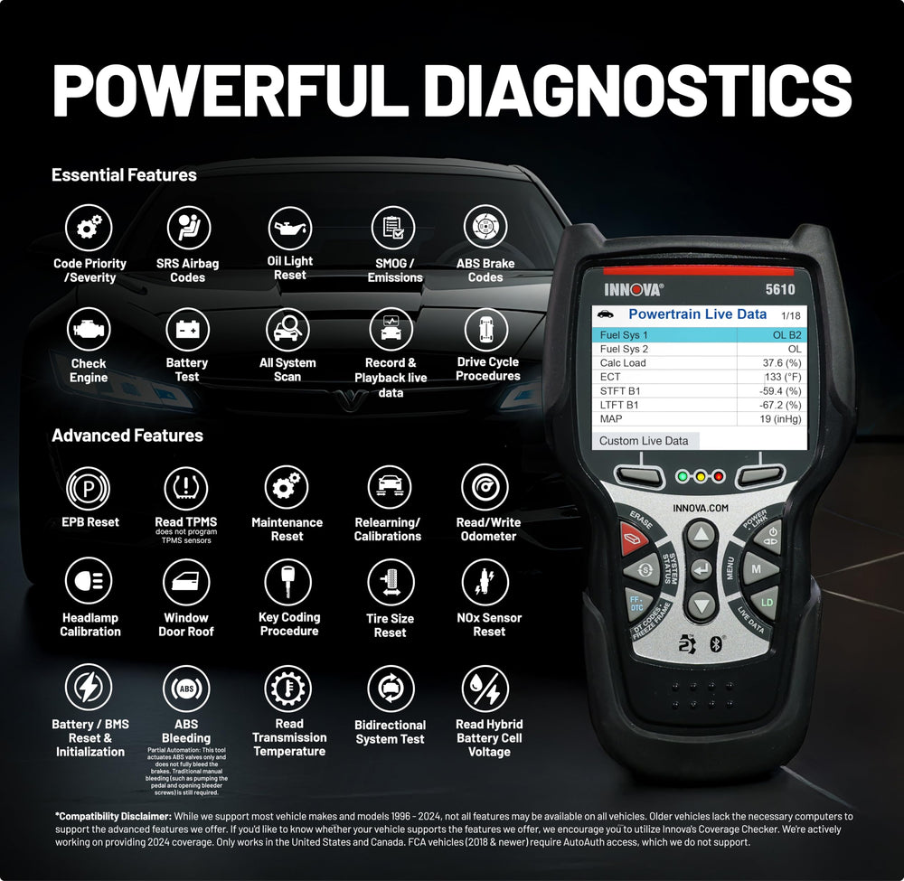 Innova 5610 paired with RepairSolutions2 app for guided repair instructions