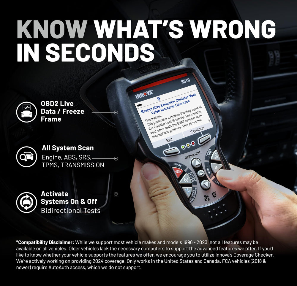Innova 5610 screen showing live ABS and engine data for faster troubleshooting