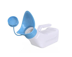 Innovative Designworks front view showing compact spillproof urinal and travel ready benefit