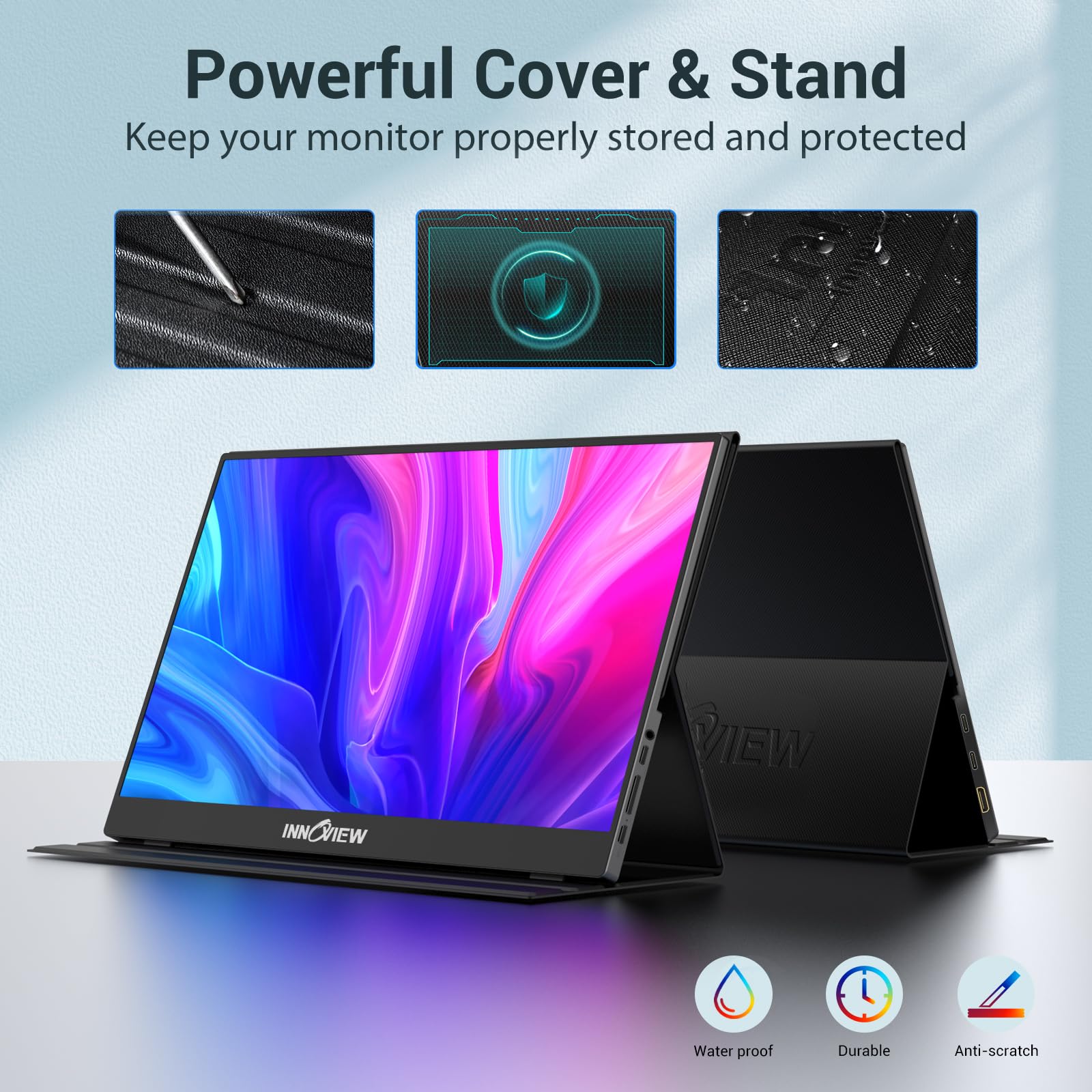 InnoView side-by-side with laptop displaying extended desktop for productivity