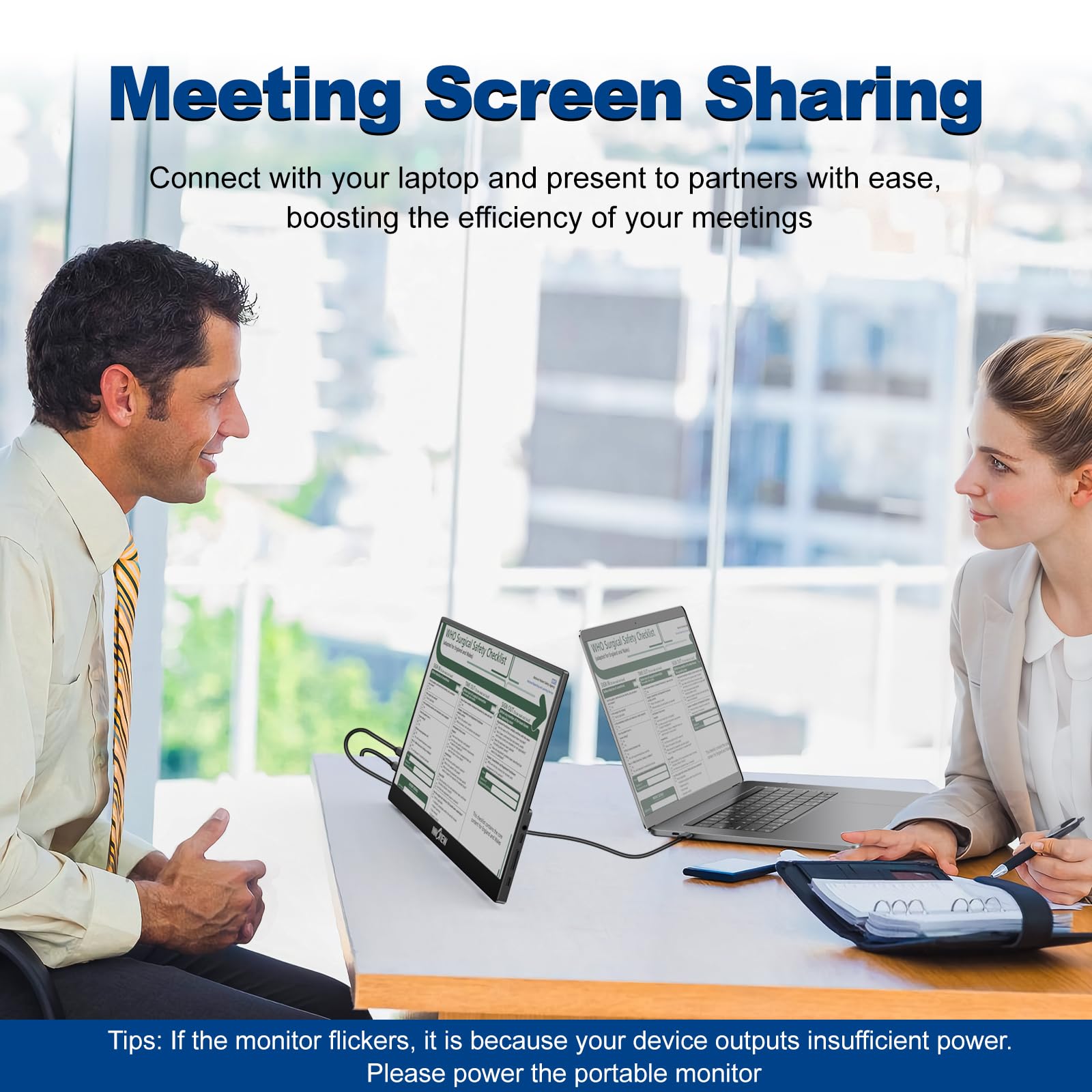InnoView connected to laptop for dual-screen productivity on the go