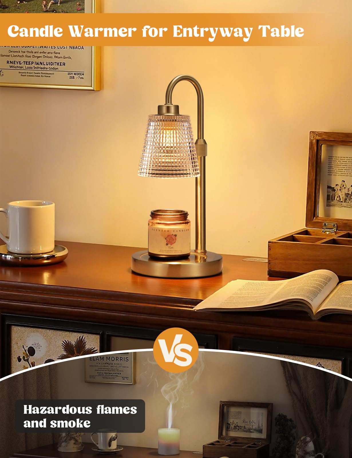 Innqoo lamp warming a jar candle in use demonstrating flameless fragrance