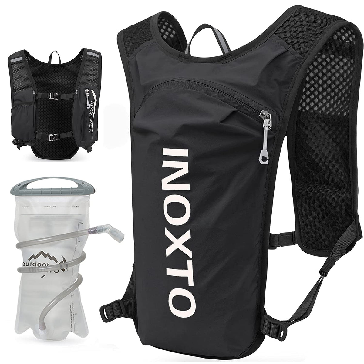 IX INOXTO front view of vest showing pockets and reflective trim for safer runs