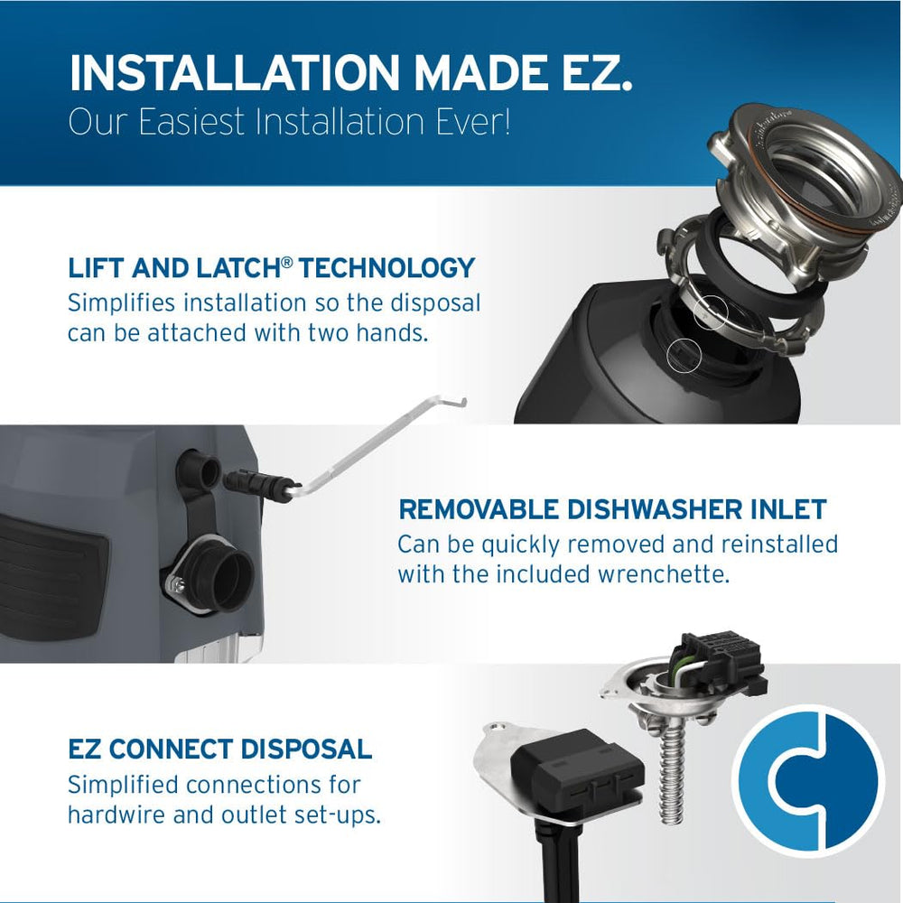 InSinkErator EZ Grip handles shown during install illustrating easier lifting and alignment benefit