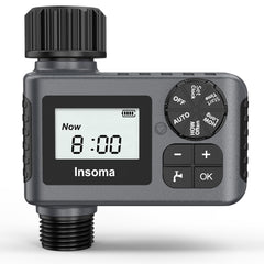 Insoma front view of the faucet timer showing compact shape and one outlet, simplifies irrigation control