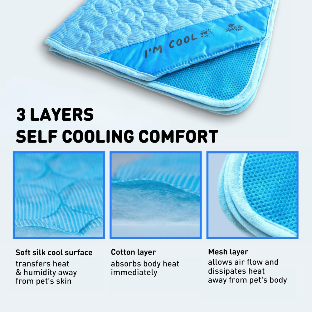 INSPECTOR TAIL cross-section of layers showing ice-silk, absorbent cotton and mesh for heat dispersion