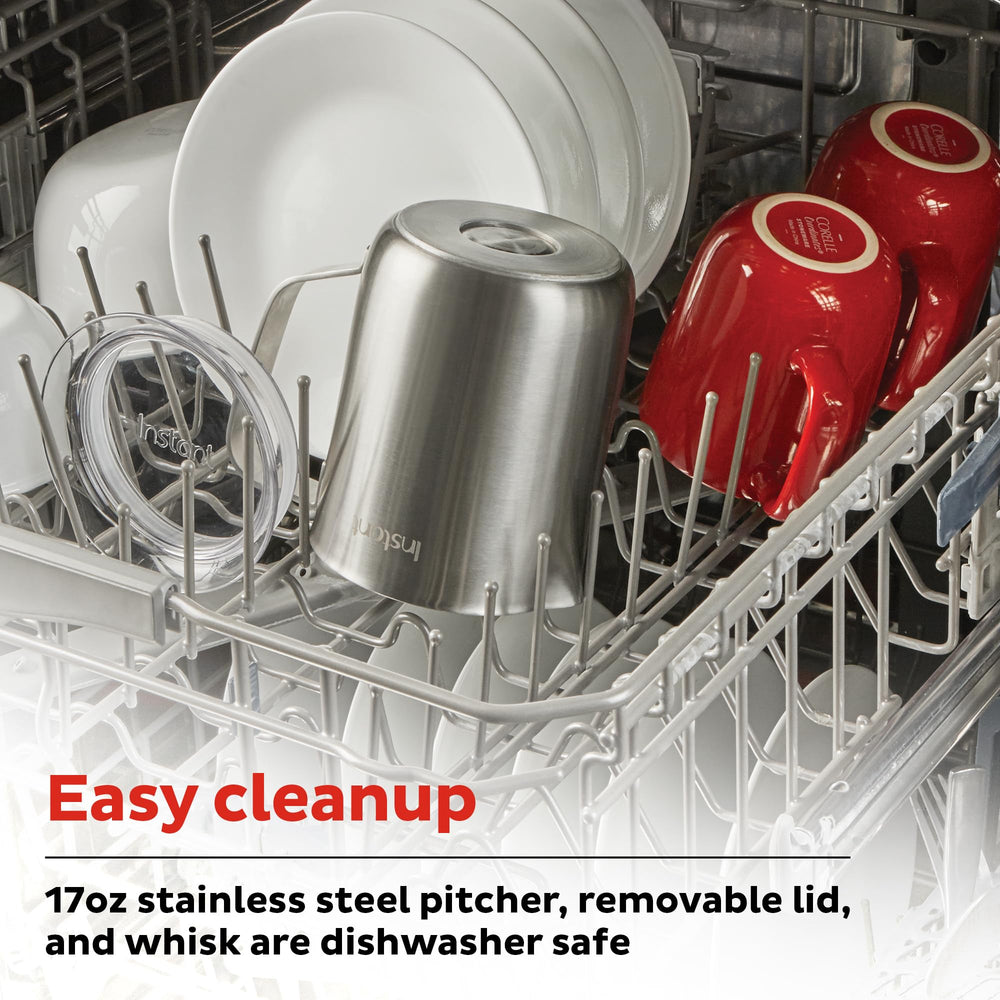 Instant MagicFroth disassembled parts in dishwasher showing quick cleanup benefit