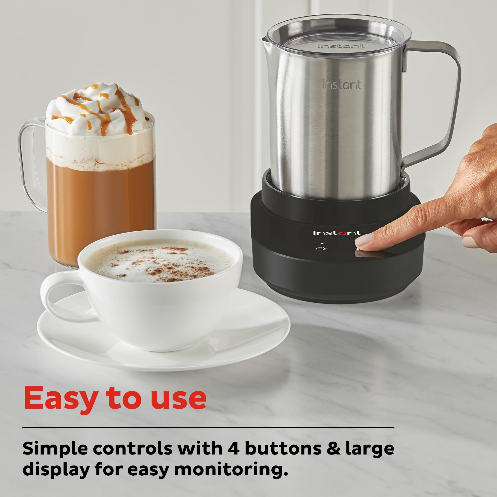 Instant MagicFroth textured milk froth in cup showing thick foam for cappuccinos