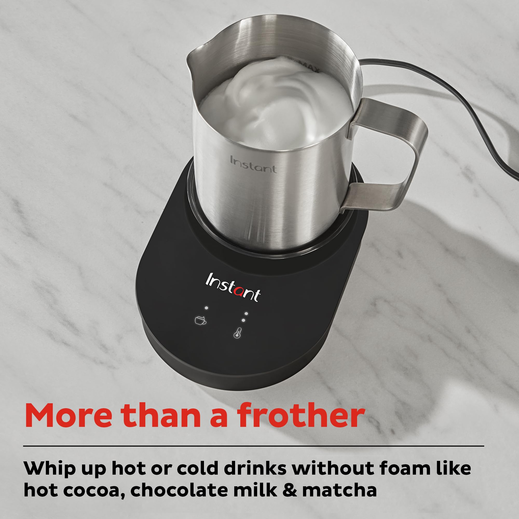Instant MagicFroth precision spout close-up showing drip-free pouring benefit