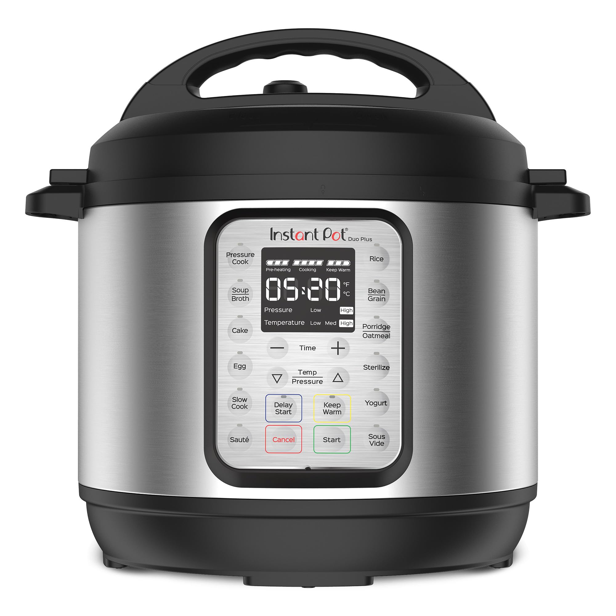 Instant Pot front view showing stainless finish and compact footprint benefit