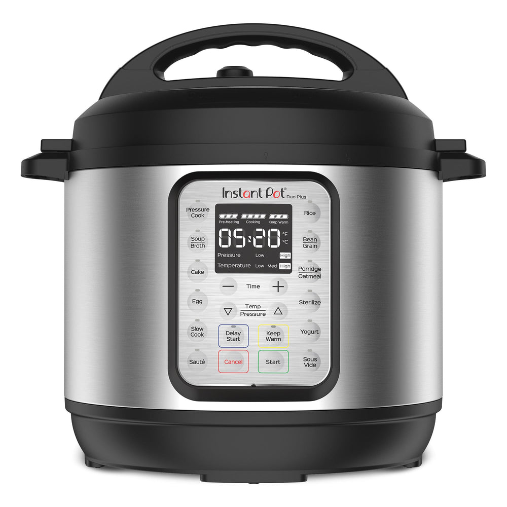 Instant Pot front view showing stainless finish and compact footprint benefit