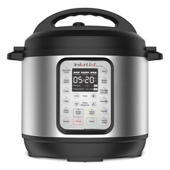 Instant Pot front view showing stainless finish and compact footprint benefit