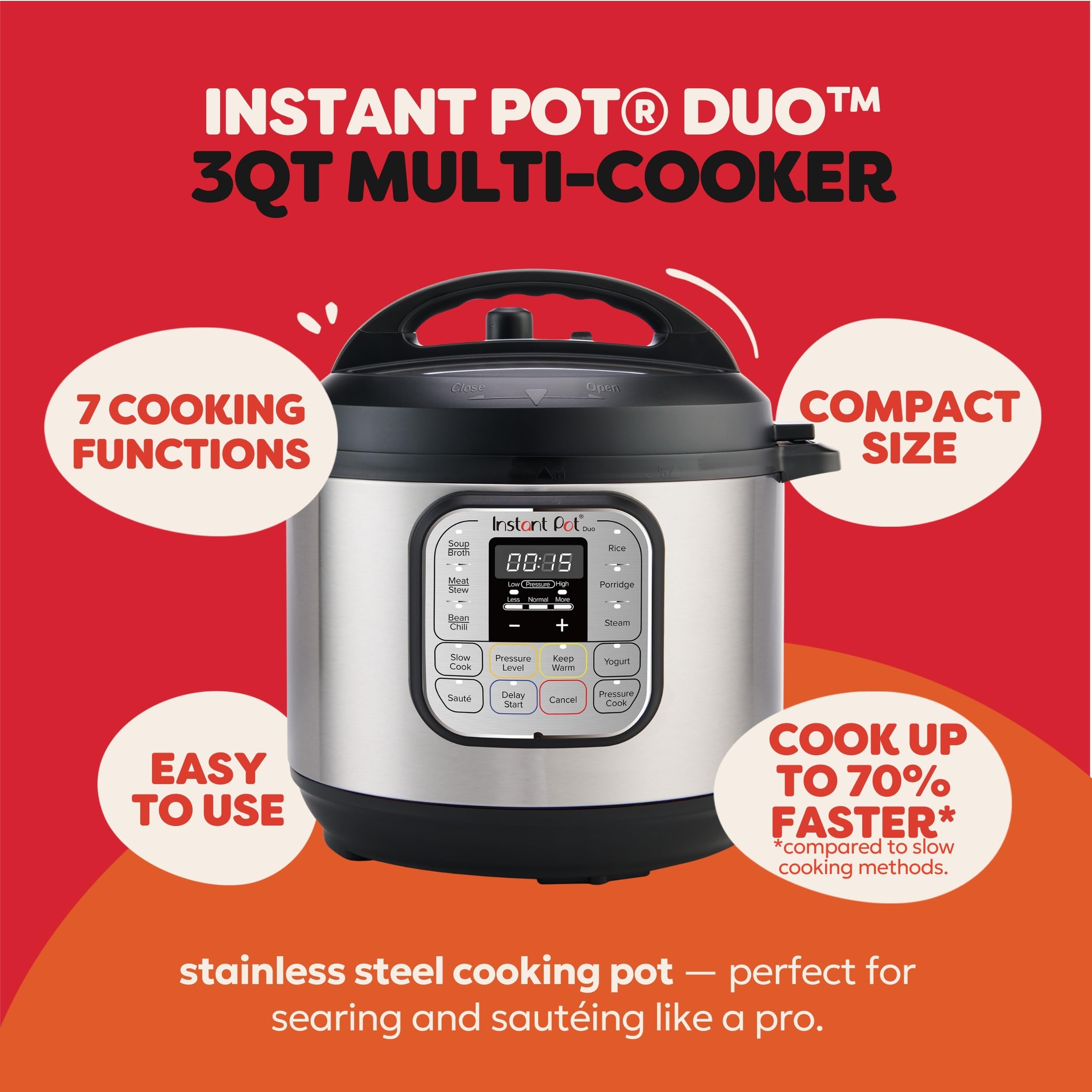 Instant Pot stainless steel inner pot closeup highlighting tri‑ply bottom performance