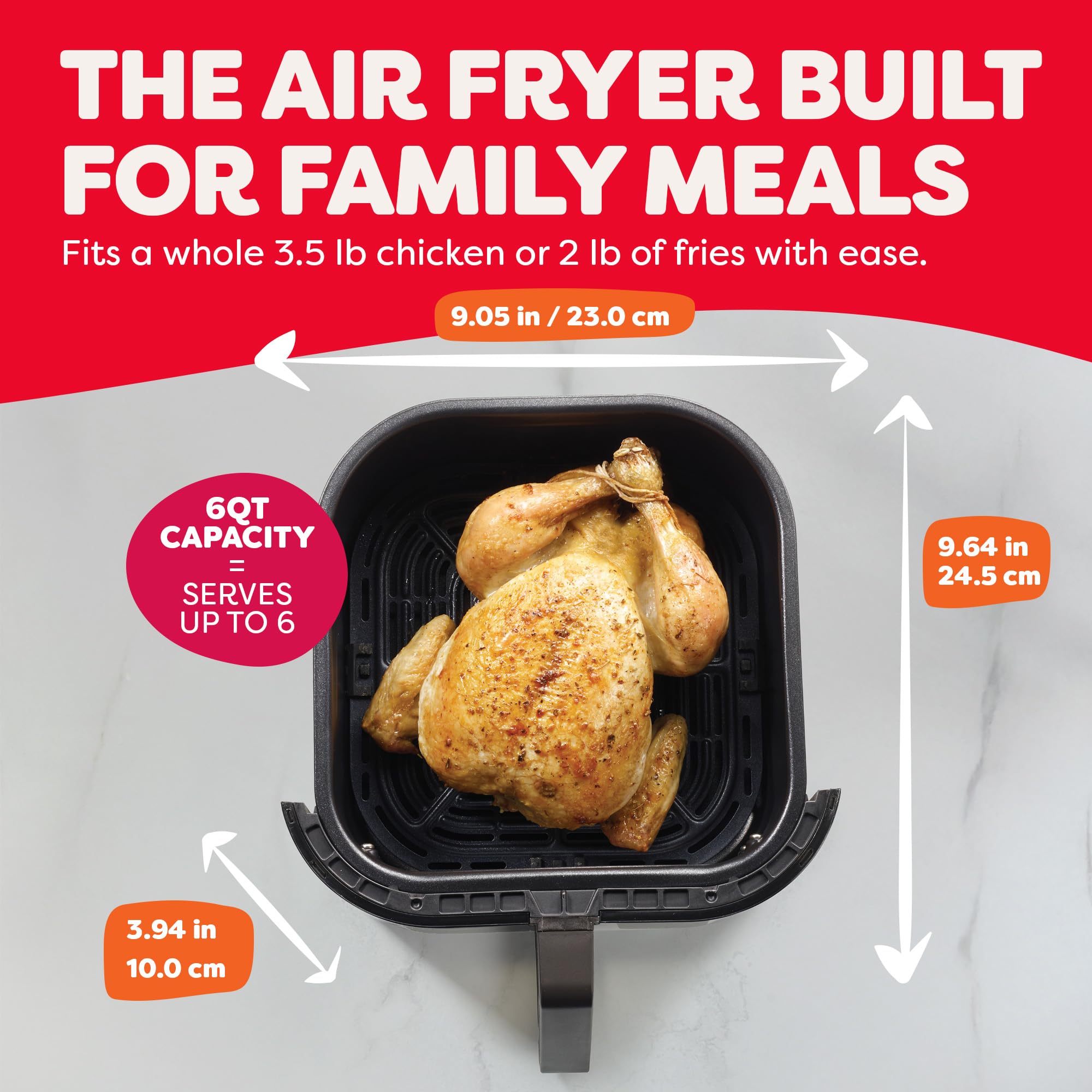 Instant Pot Vortex XL interior capacity shot showing 6‑quart size for family portions