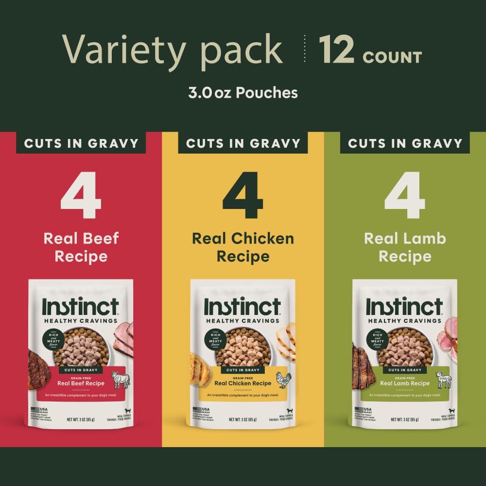 Instinct beef pouch open with savory gravy enhancing appeal