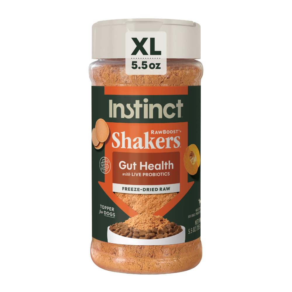 Instinct front packaging showing 5.5 oz topper and gut health benefit