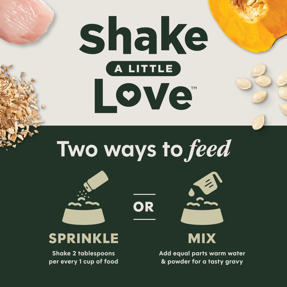 Instinct sprinkled atop kibble enhancing aroma and mealtime appeal
