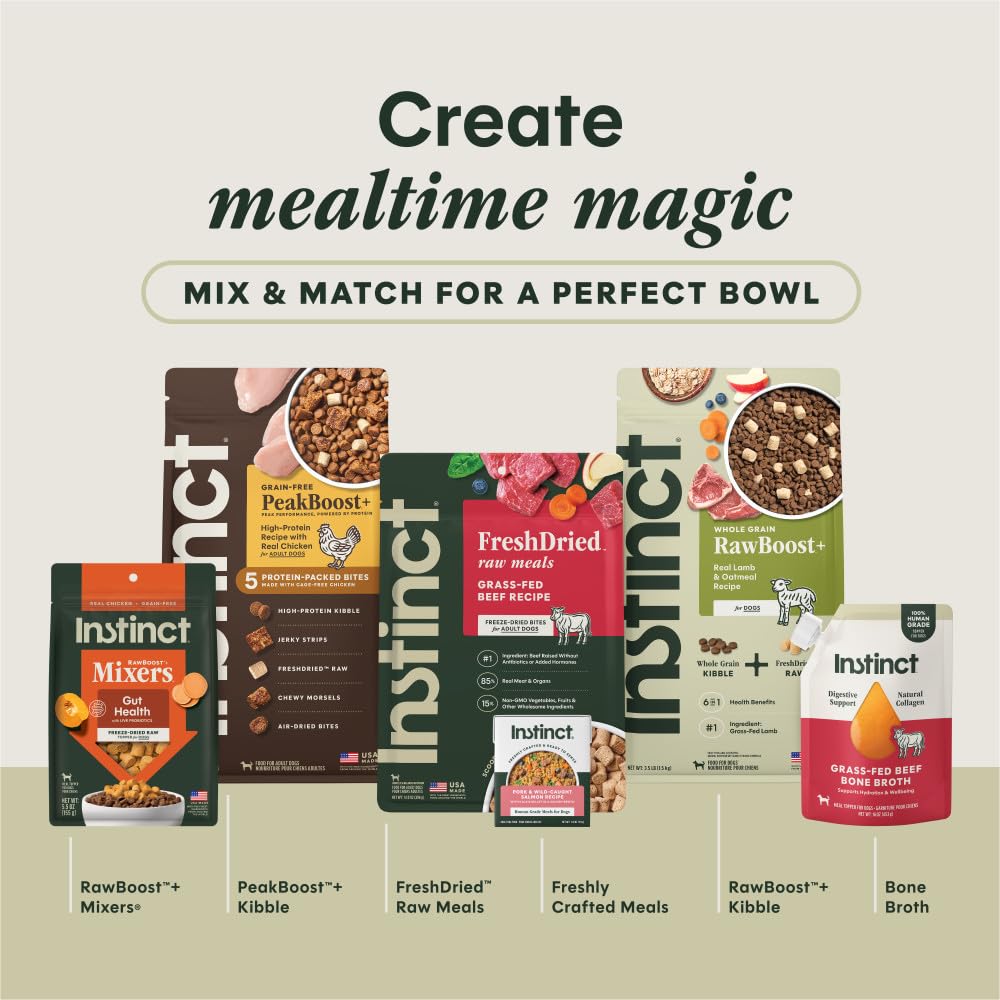 Instinct RawBoost 'Made in USA' badge with ingredients illustrating quality sourcing and trust