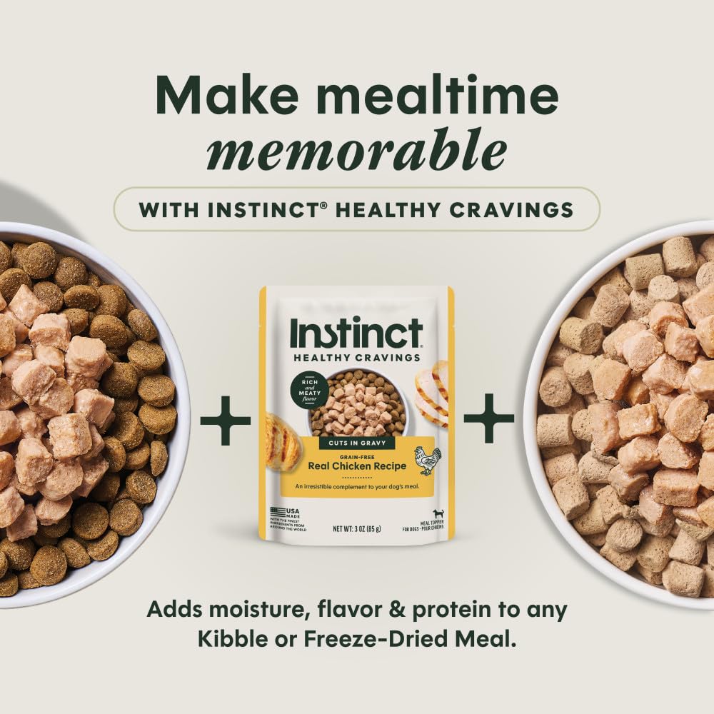Instinct topper poured over kibble adding moisture and taste