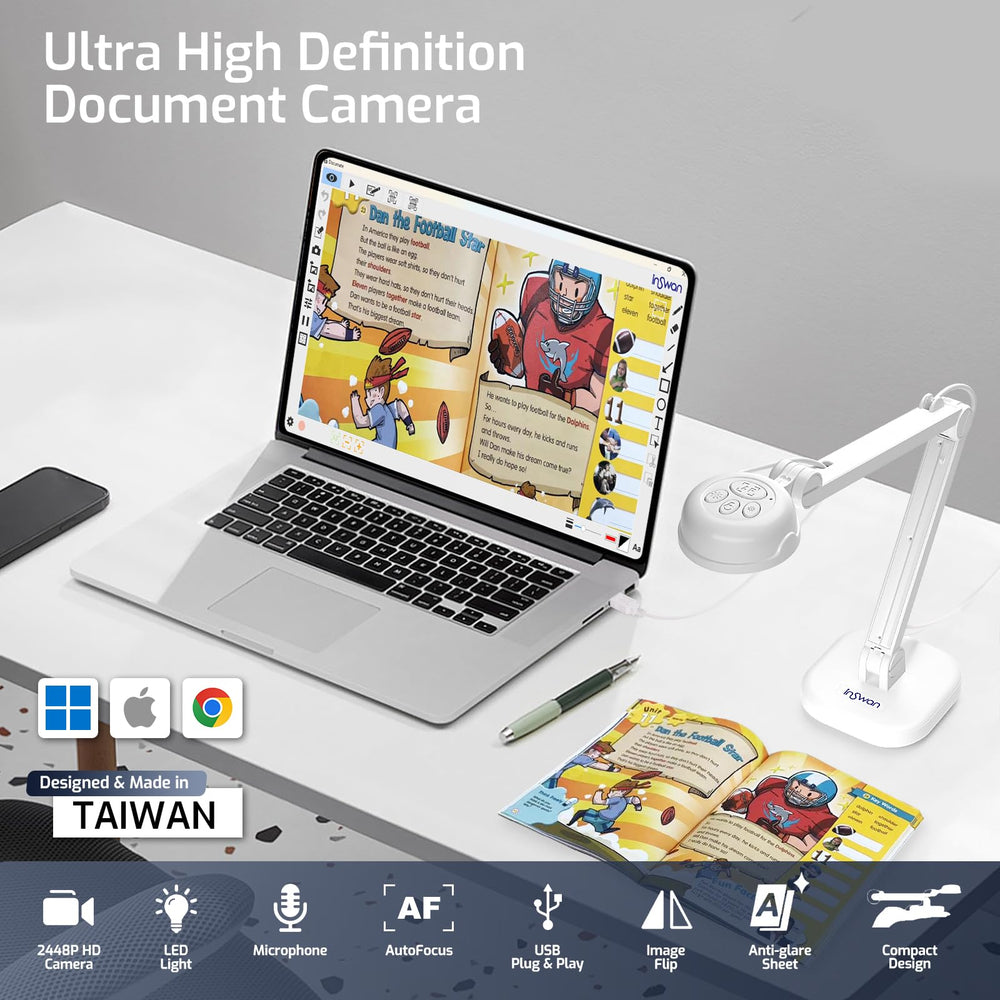 INSWAN INS-1 connected to laptop during video call showing easy hookup