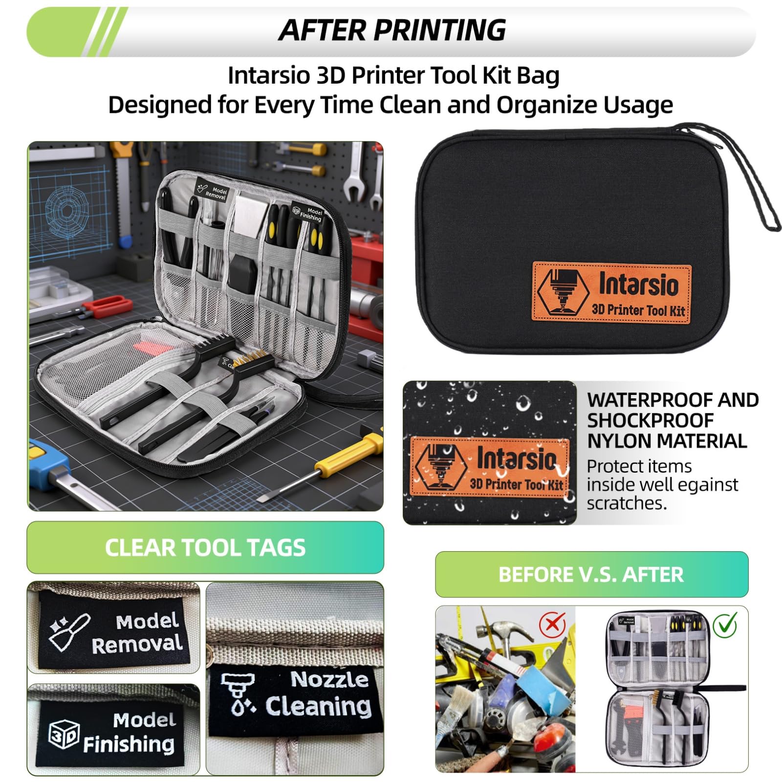 Intarsio black canvas storage bag protecting tools and aiding transport