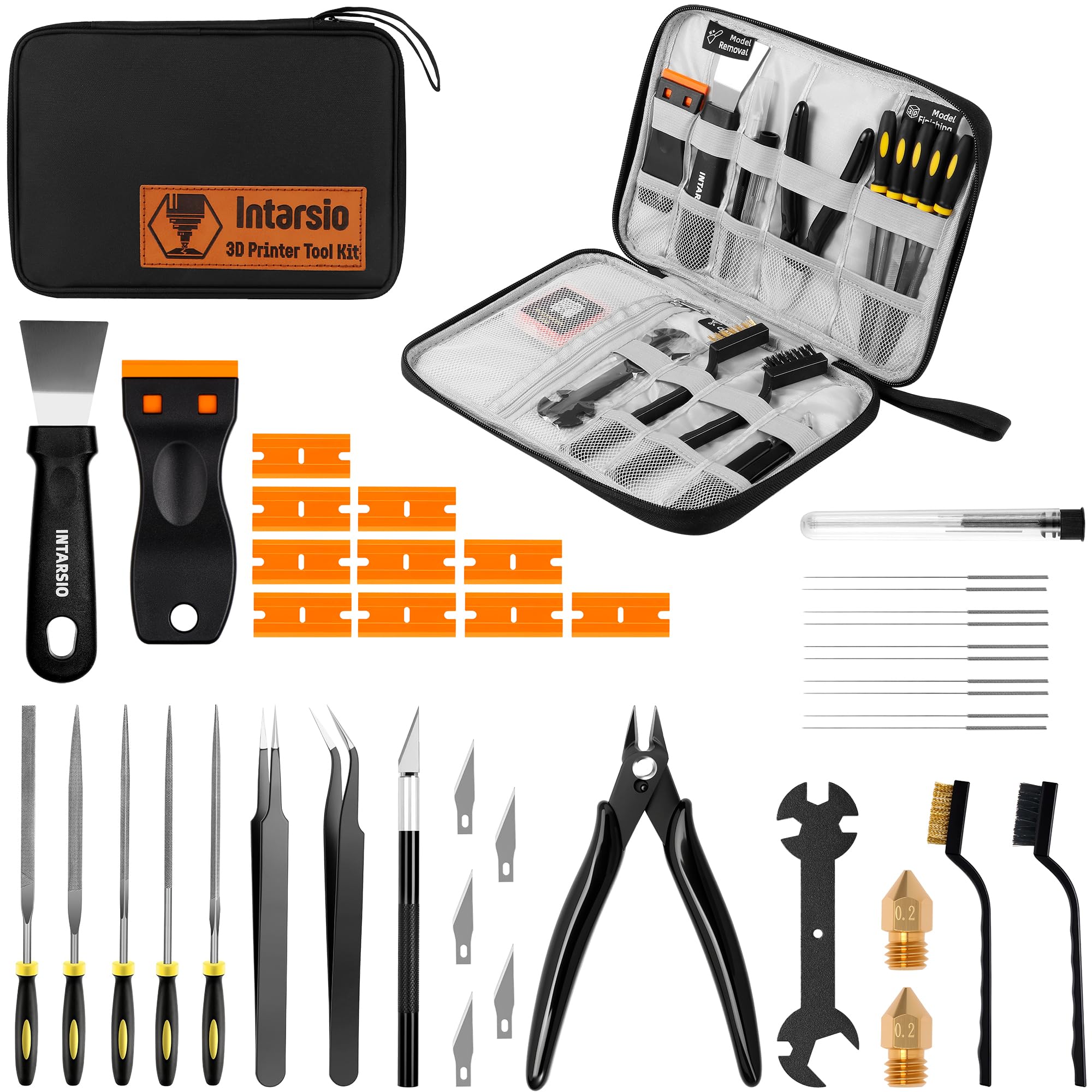 Intarsio front view of full 34-piece kit showing neat organization and portability benefit