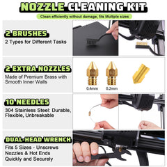 Intarsio brass nozzles and five precision needles for fast nozzle cleaning