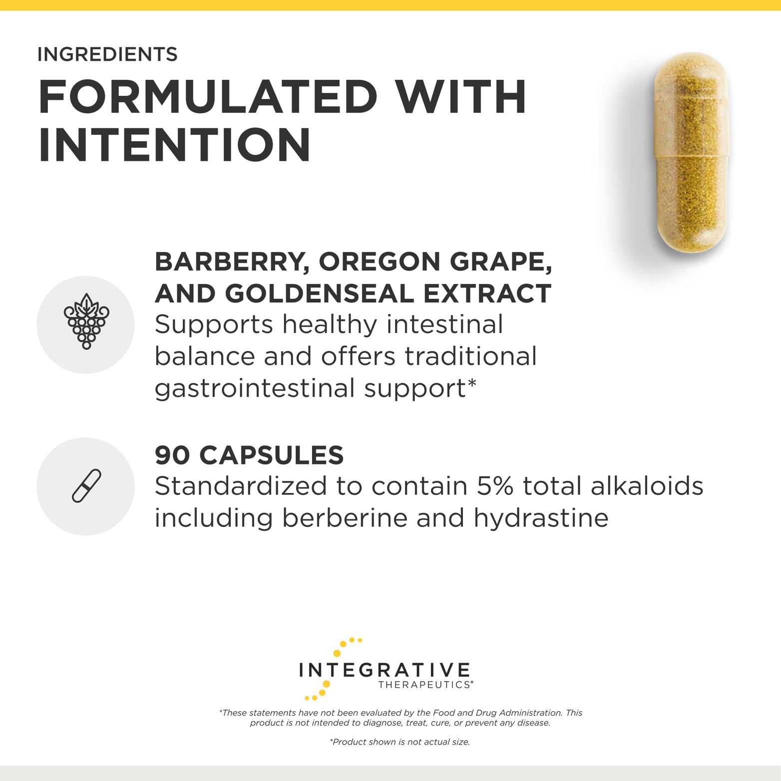 Integrative Therapeutics open bottle with capsules showing convenient daily supply