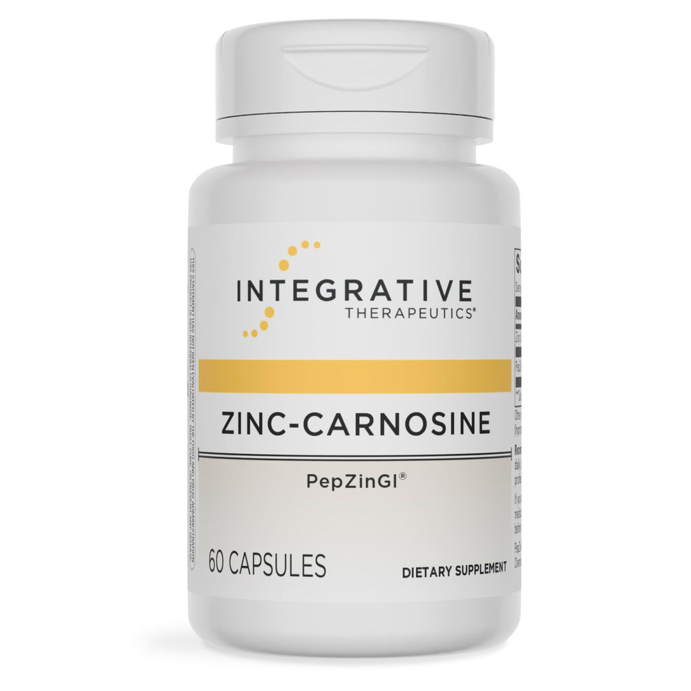 Integrative Therapeutics bottle front label showing Zinc-Carnosine for digestive support