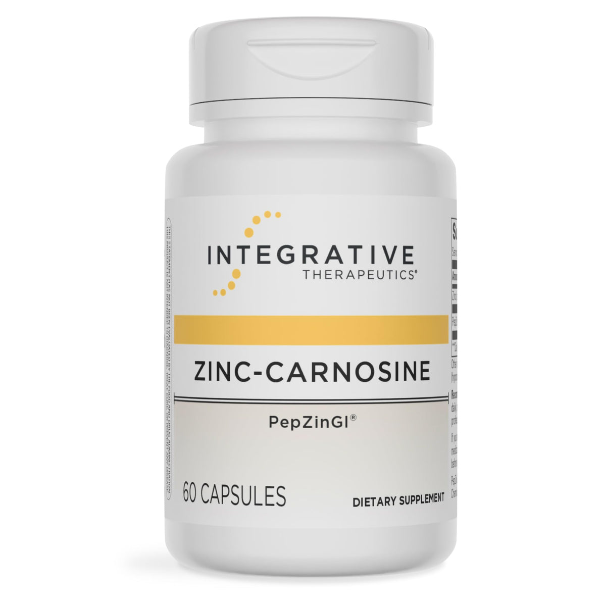 Integrative Therapeutics bottle front label showing Zinc-Carnosine for digestive support