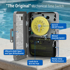 Intermatic T104M close-up of dial and included trippers for precise on/off control