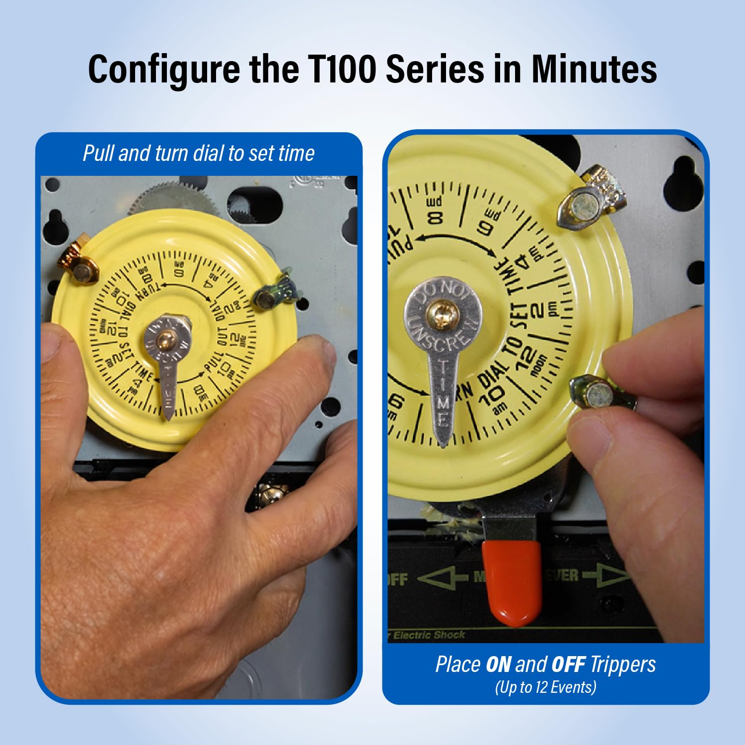 Intermatic T104M next to ruler showing compact size for space-saving installation