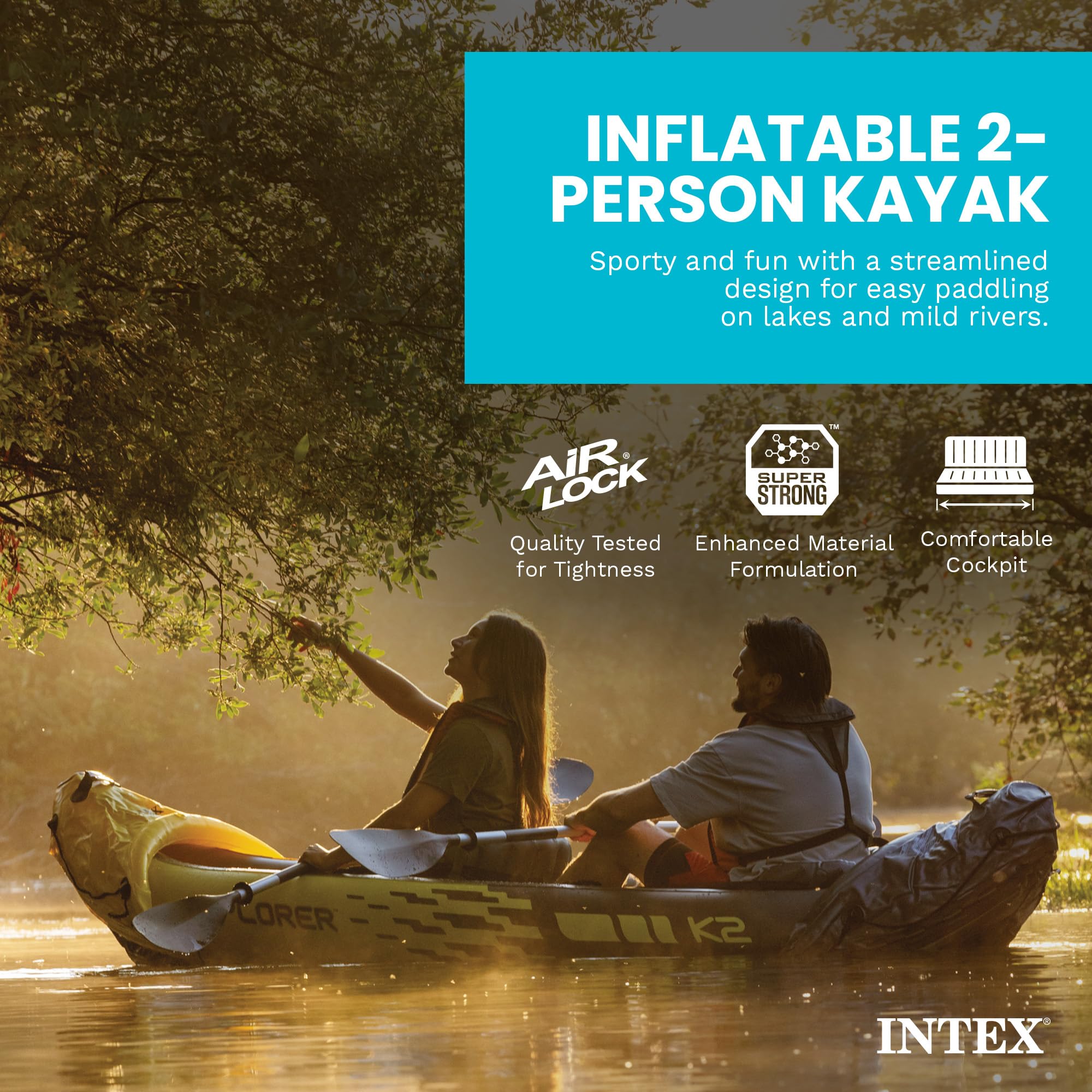 Intex Explorer K2 side profile demonstrating streamlined shape and stable side chambers